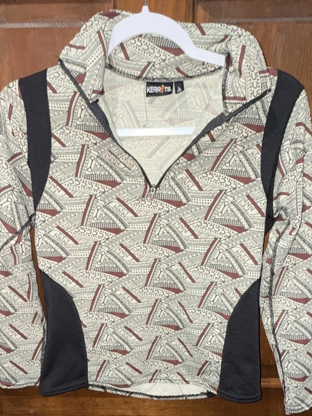 Kerrits Geometric Print Half-Zip Top in Cream, Brown & Black